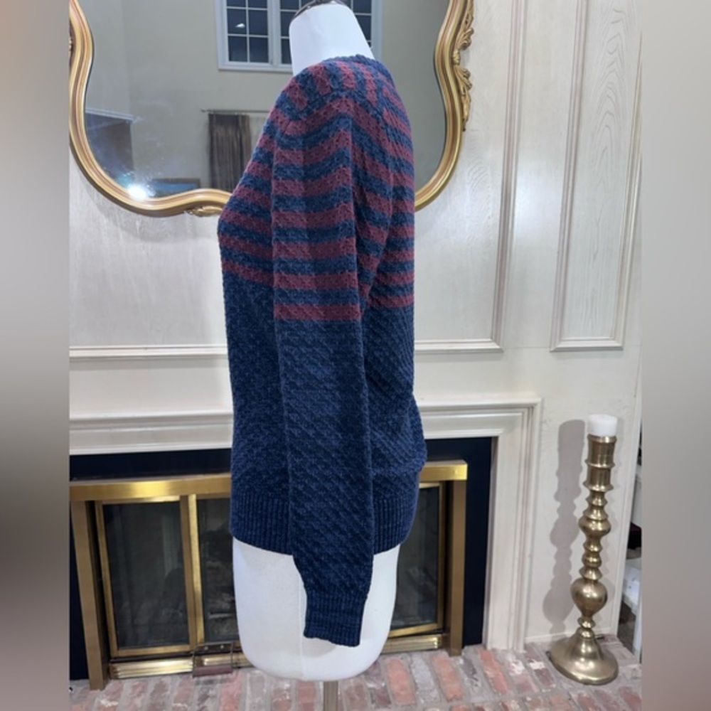 The Normal Brand Men’s M 100% Cotton Striped Knit Sweater Navy Burgundy - Picture 3 of 7